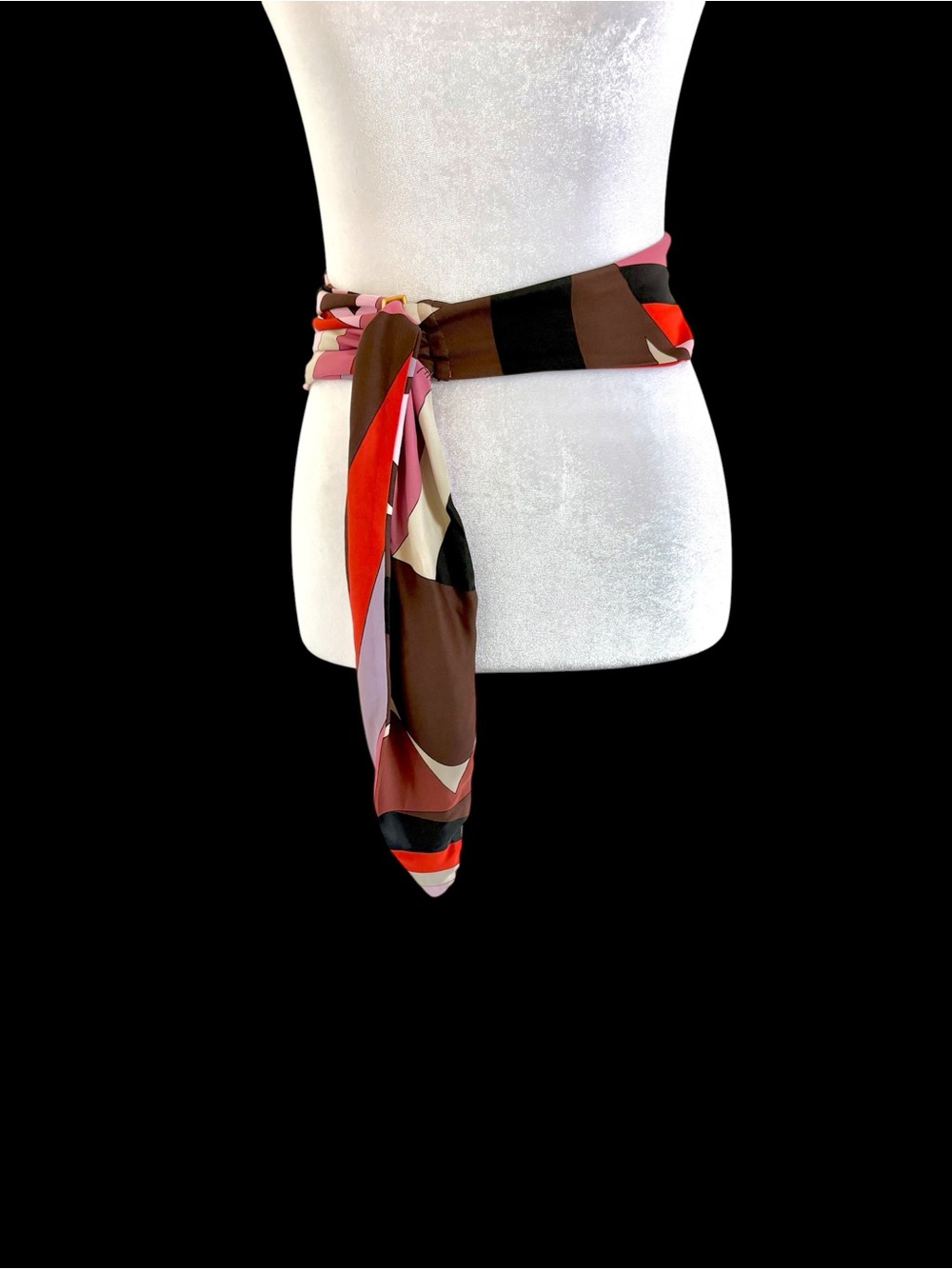 EMELIO PUCCI Belt Silk Patterned Waist Scarf Belt - Red, Brown & Pink
